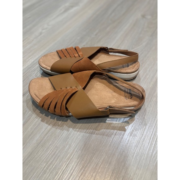 Earth Origins Shoes - Earth Origins Suzie Tan Leather Slingback Flat Sandals Womens 10W ETSUZIE